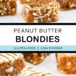 Pinterest graphic with text and two photos of peanut butter blondies