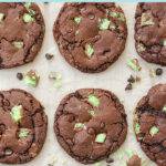 Pinterest pin graphic with text and a photo of aero mint chocolate chip cookies