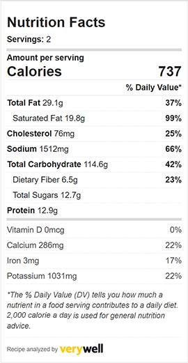 Nutritional information graphic for roasted butternut squash risotto