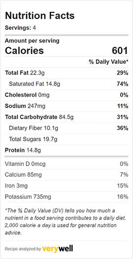 Nutritional information graphic for cauliflower and chickpea curry