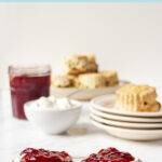 Pinterest pin graphic with text and a photo of gluten and dairy free scones.