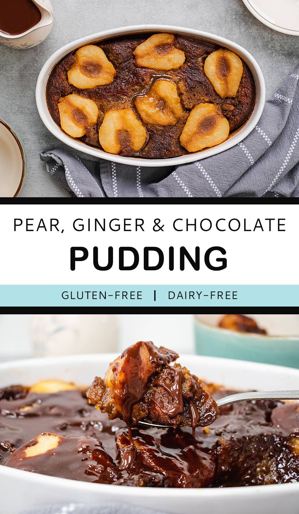 Pear and Ginger Pudding with Chocolate Sauce - Blue Sky Eating