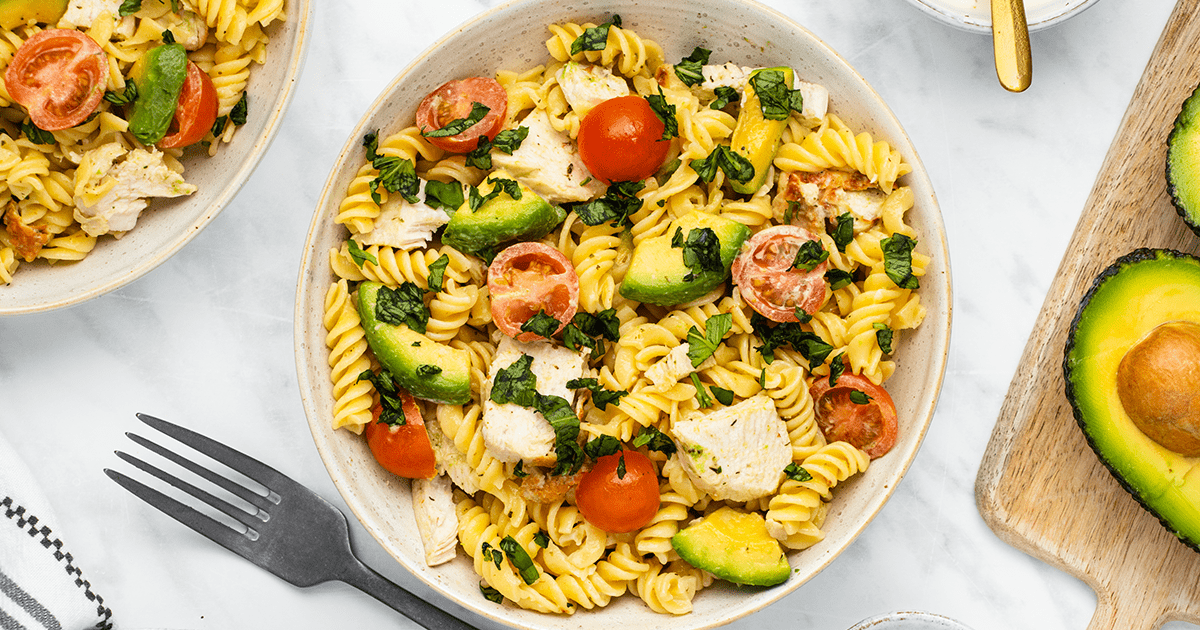 Chicken Avocado Pasta Salad (Creamy, Delicious and Ready in 15 mins!)