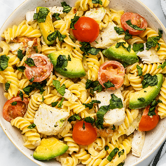 Chicken Avocado Pasta Salad (Creamy, Delicious and Ready in 15 mins!)